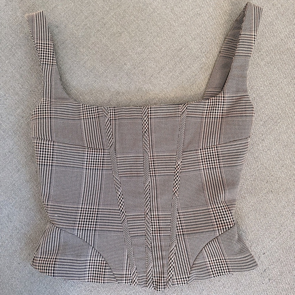 House of CB - MISTRESS ROCKS - MONOCHROME SQUARE NECK CHEQUERED CORSET XS